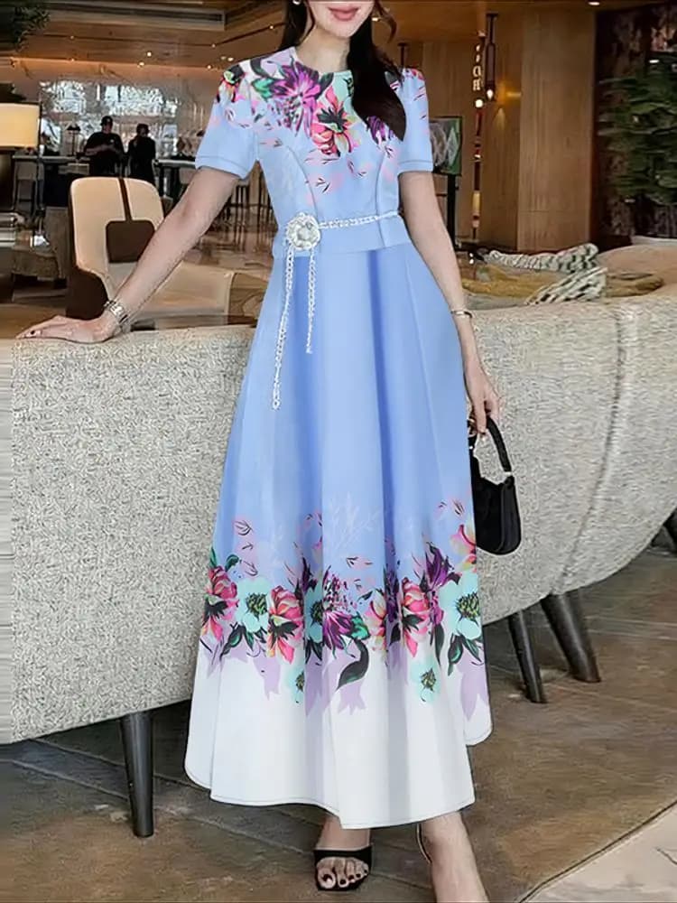 ZANZEA Set di gonne stampate floreali Camicetta corta da donna a maniche corte e gonne lunghe a trapezio Abiti da 2 pezzi Abiti da donna alla moda