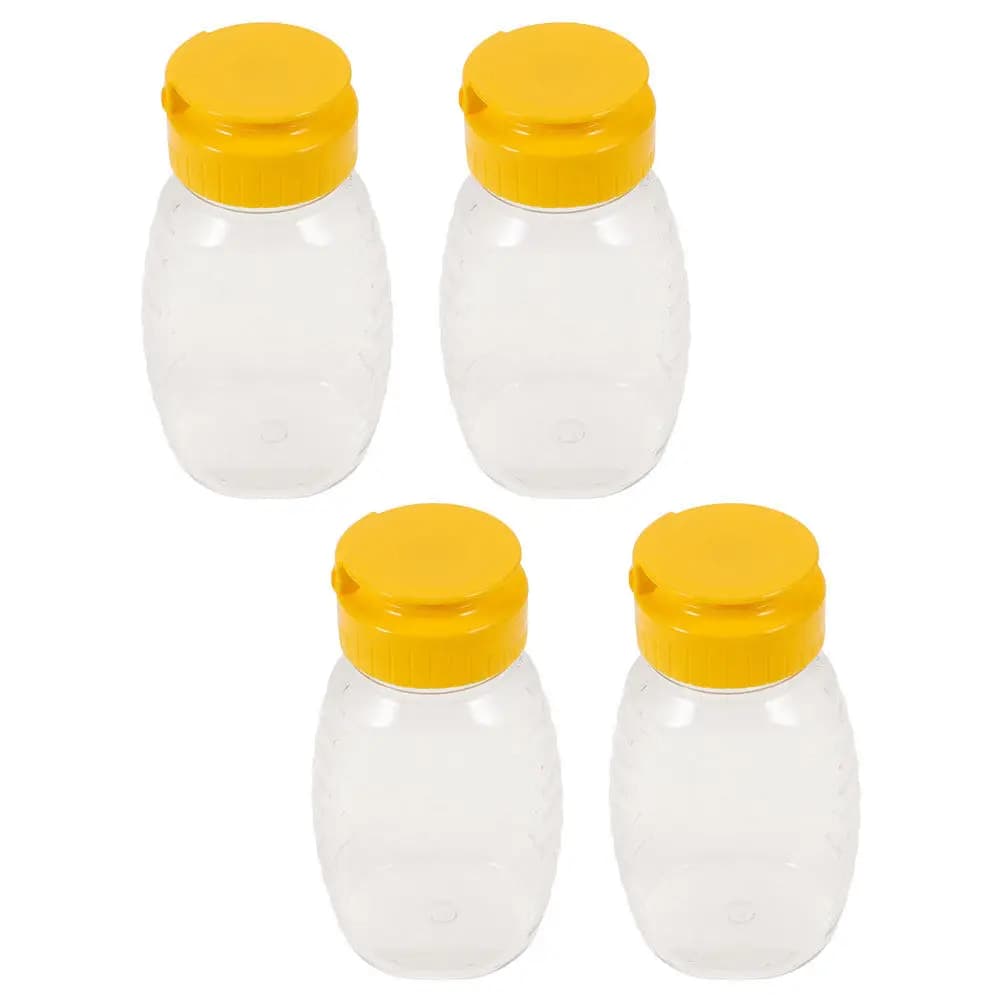4Pcs Transparent Squeeze Honey Bottles Mess-Free Dispensing Storage Jar Set for Breakfast Tea Time Baking Portable Mini