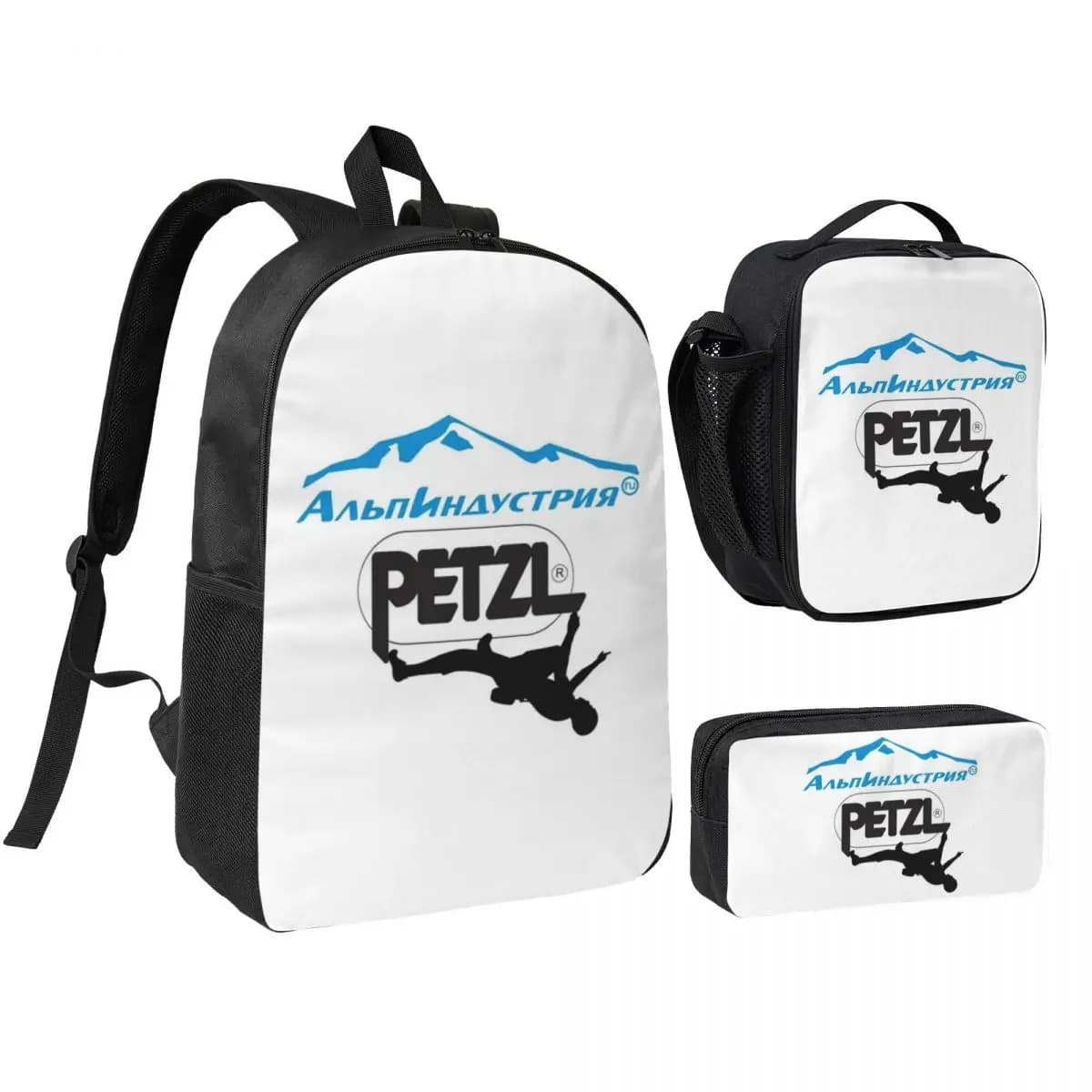 Zaino sportivo Petzl per ragazzi e ragazze, borsa per libri, borsa da scuola, borse a tracolla, 3 pezzi, borsa termica per il pranzo, astuccio per matite