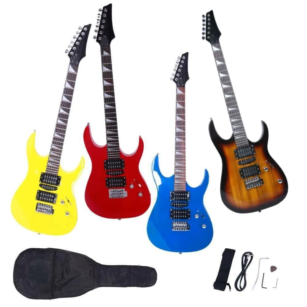 Nuova chitarra elettrica per principianti in 4 colori con tracolla, plettri e accessori
