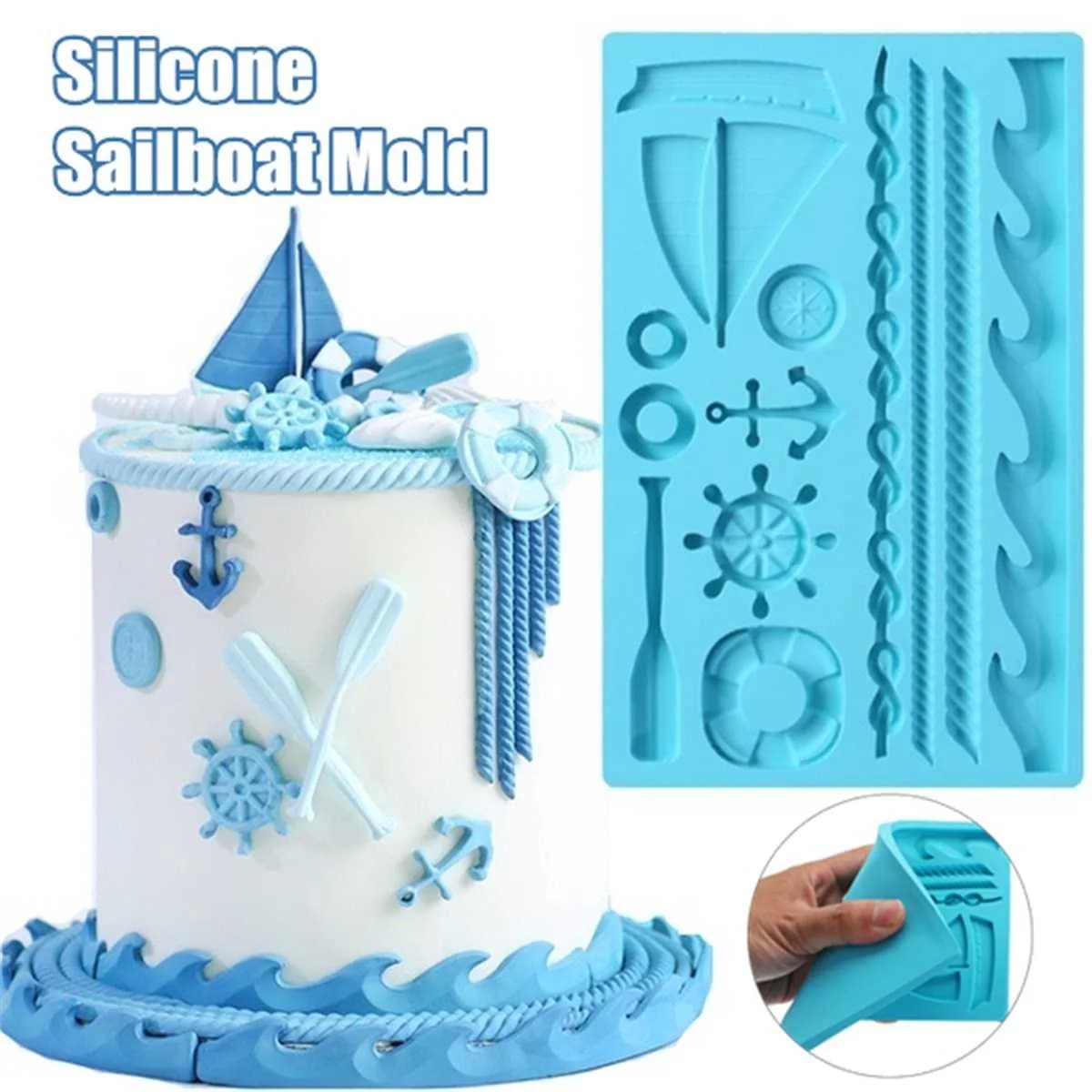 1pc Barca Nave Forma di Anchor Stampo per Fondente Paddle in Silicone Onda Stampo per Torta Torta Fai da Te Pasta di Gomma Cupcake Strumento di Decorazione del Cioccolato