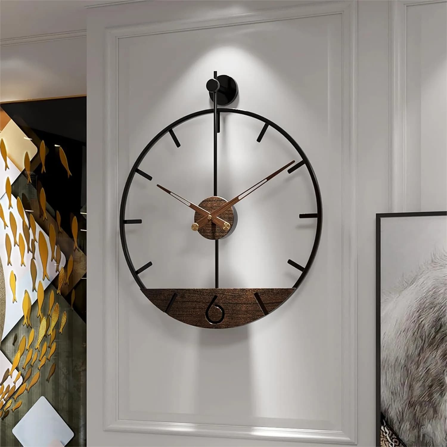 Orologio da Parete Moderno con Quadrante in Noce, Grande, Silenzioso, Senza Ticchettio, con Cornice in Metallo per Soggiorno, Cucina, Camera da Letto, 15,8 Pollici