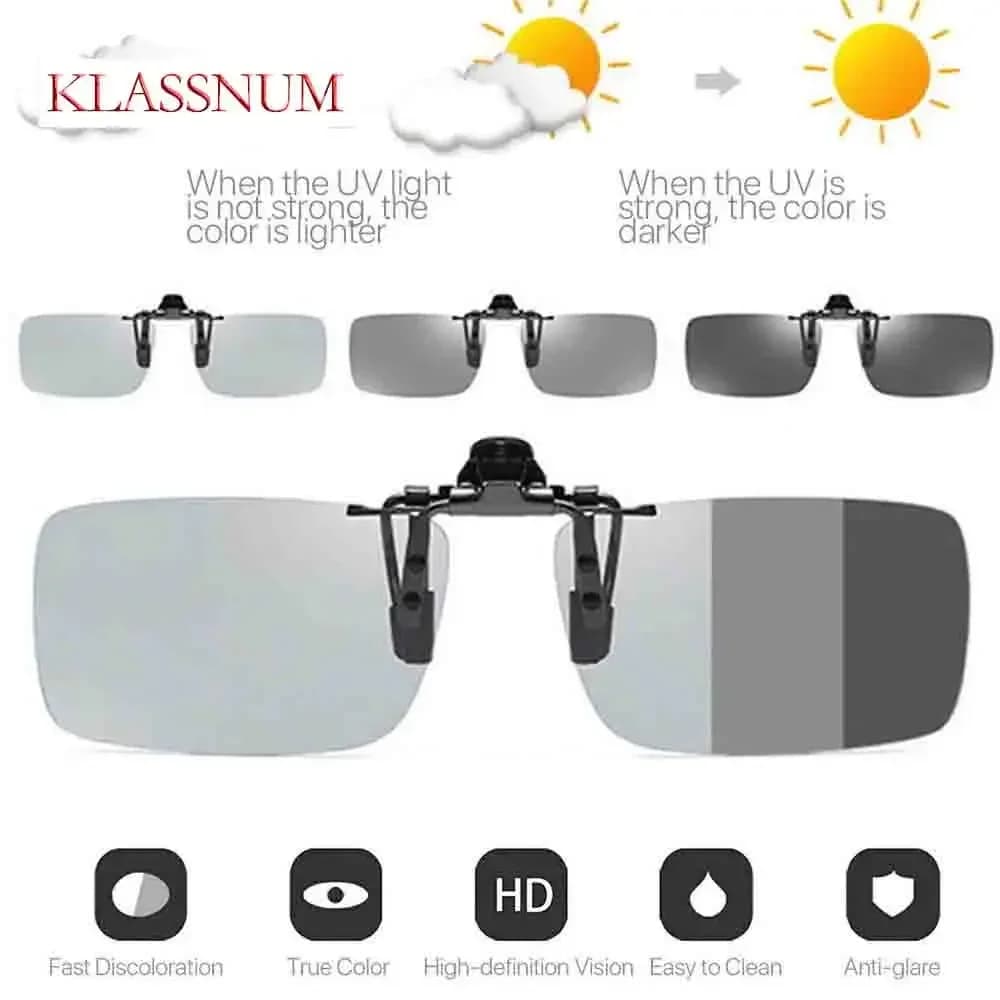 KLASSNUM Occhiali da Sole Fotocromatici Polarizzati a Clip per Uomo, Occhiali da Guida Giorno/Notte, Clip Stretta Effetto Camaleonte per Miopia