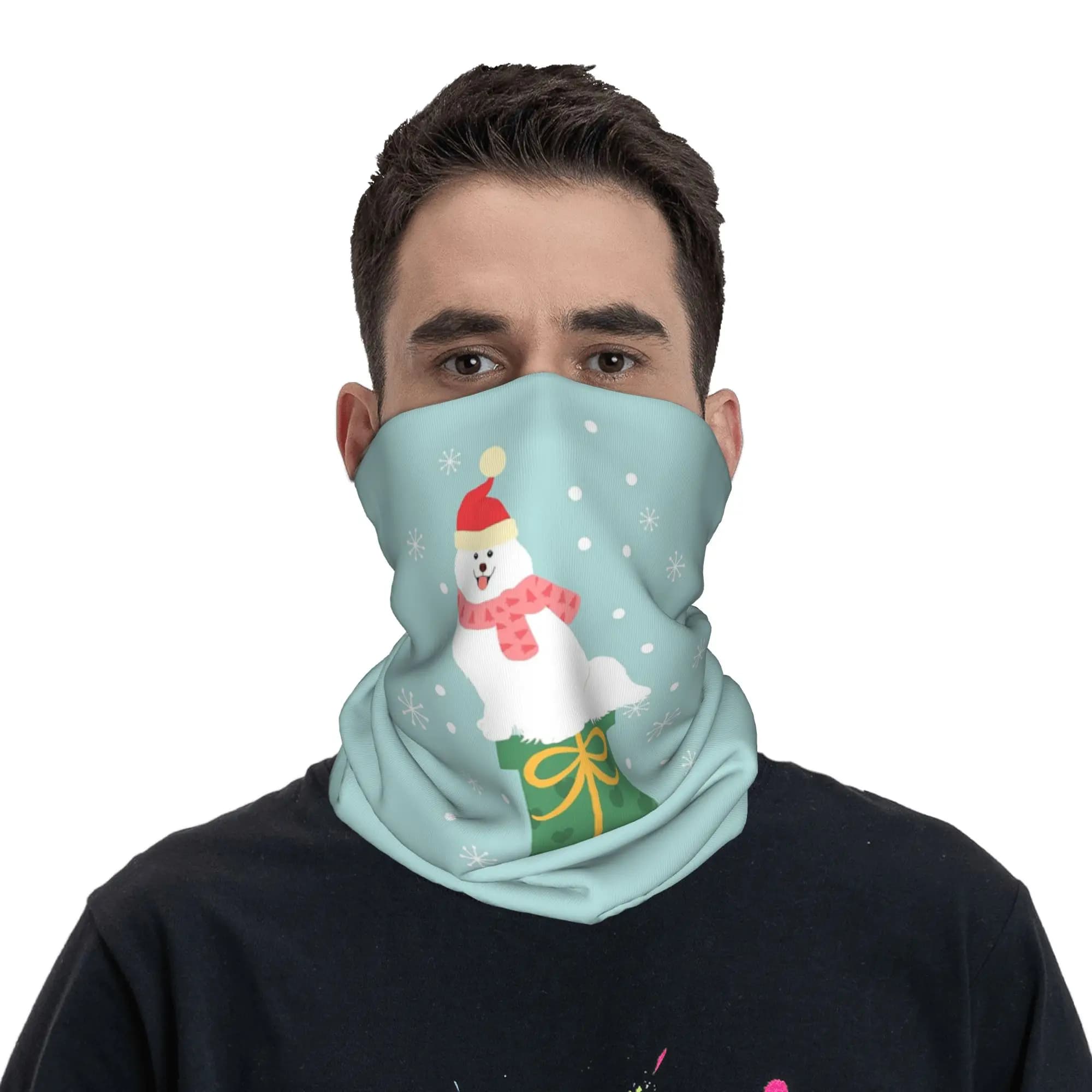 Bandana con stampa cane Samoyed e regalo di Natale, copricollo, sciarpa, maschera per il viso, ciclismo, unisex, adulto, invernale