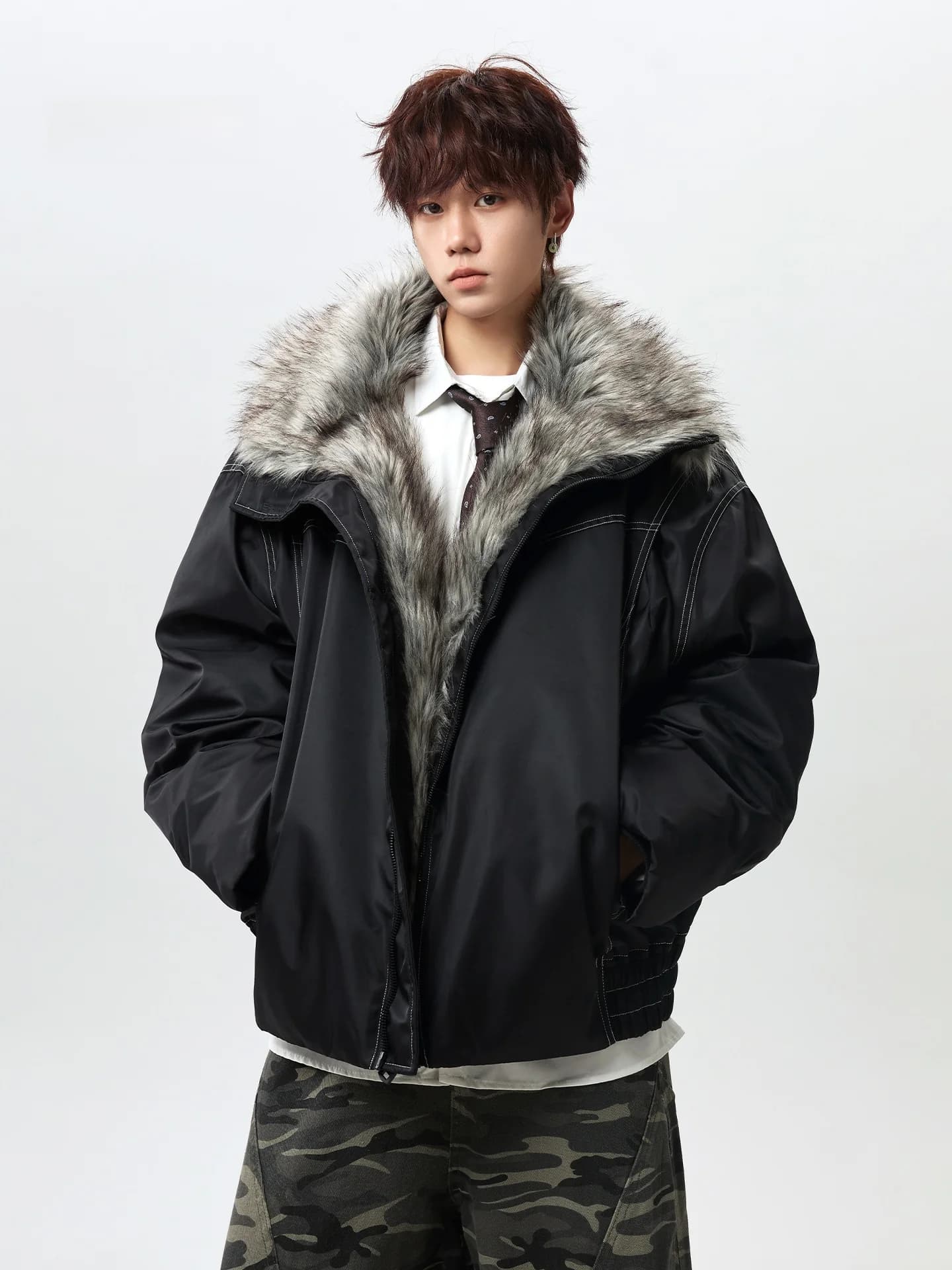 American Style Men's down Jacket with Fur Collar Mountain Eagle Design Winter Warm Thickened Parka Style City Casual Wear