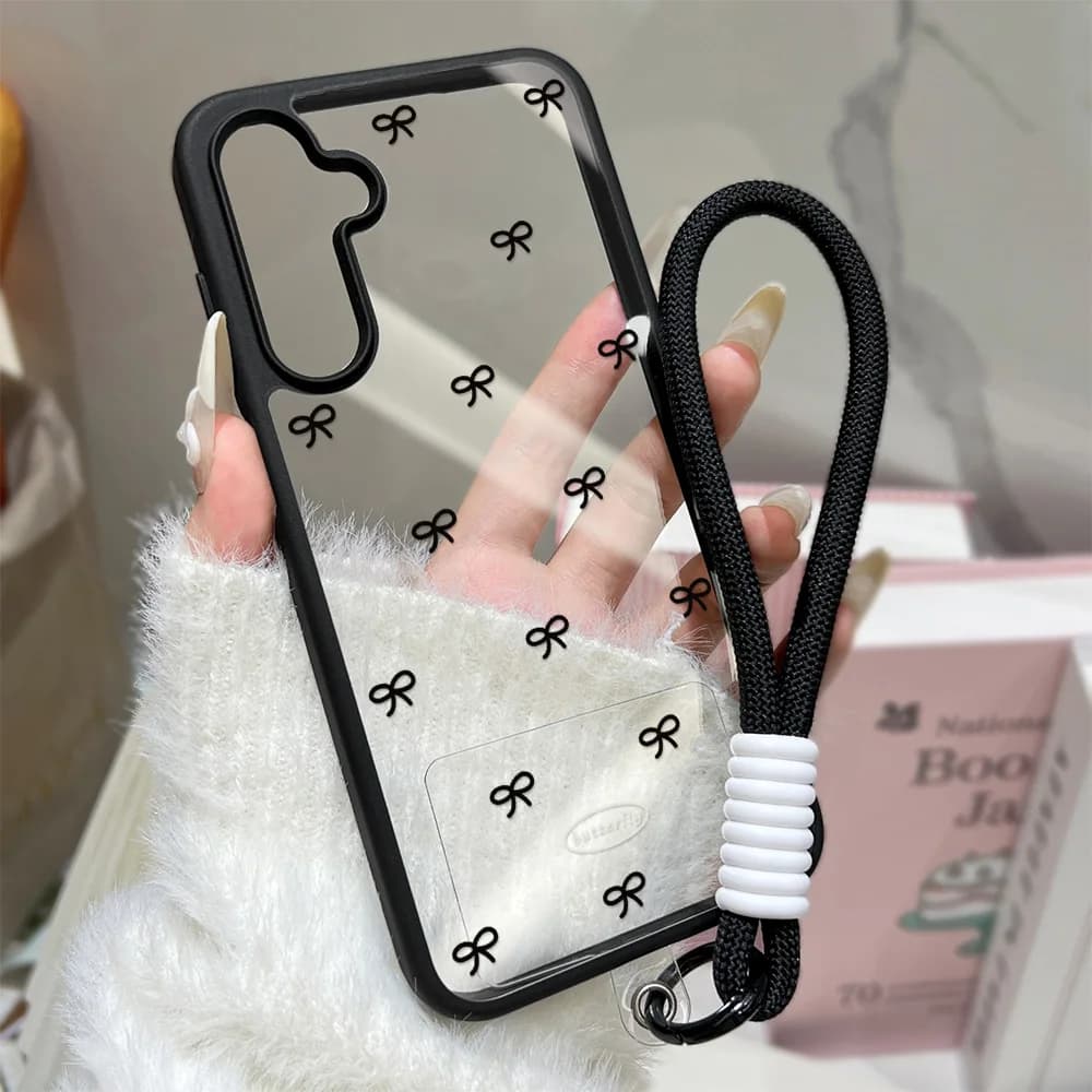 Custodia Trasparente con Fiocco per Samsung Galaxy S25 Ultra S26 Ultra S25, Cover in Plastica per Samsung S26 S24FE 5G S23 S24 S23 FE