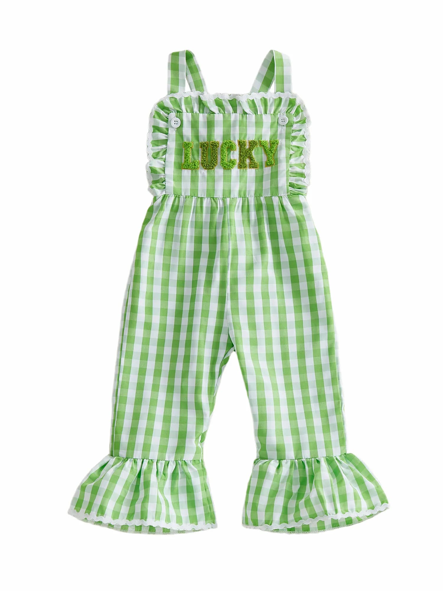 Spring elephant trousers with print of green Scottish letters for girls for the celebration of St. Patrick's Day in Ireland