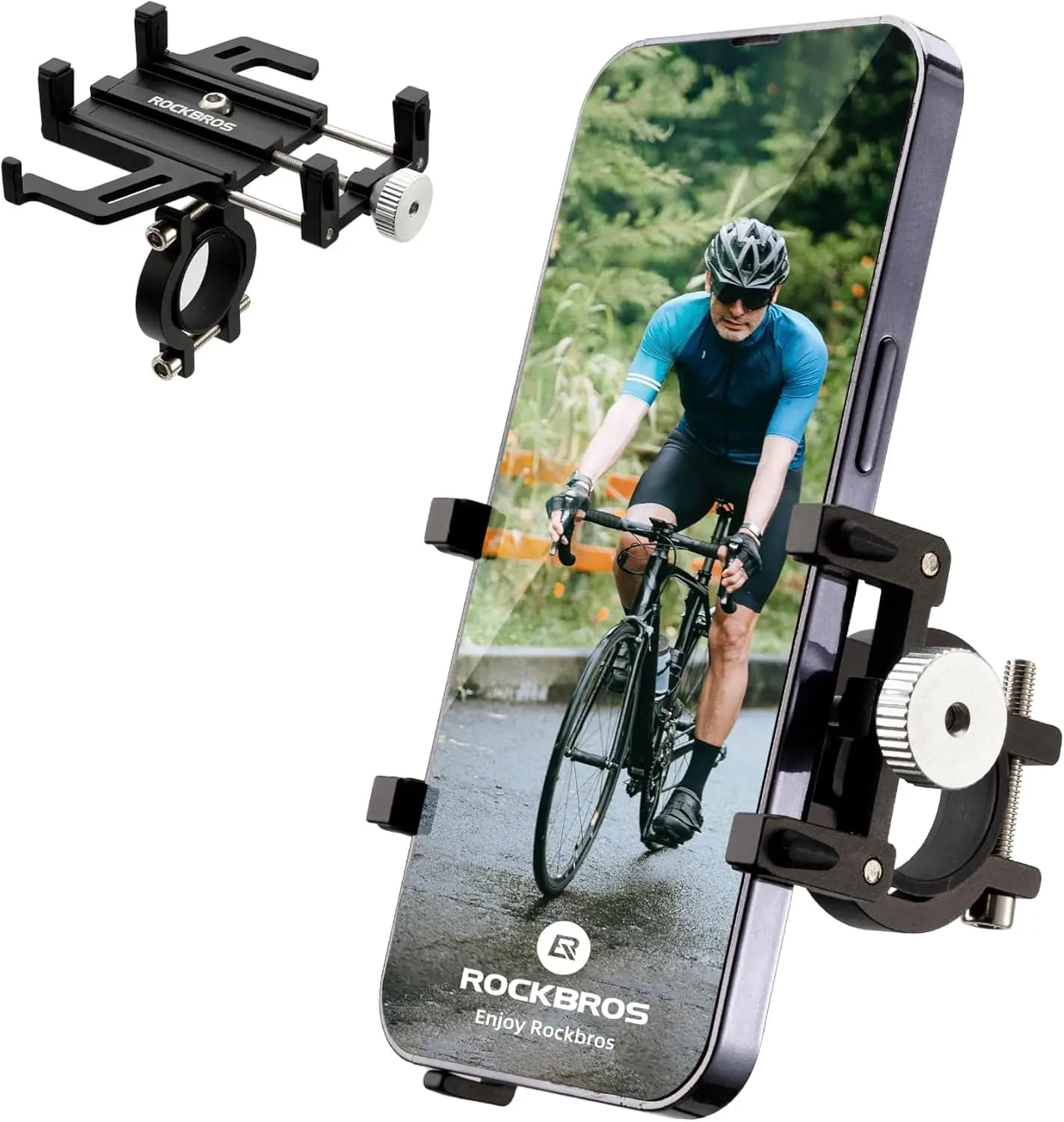 Universal support for motorcycle phone, anti-vibration support, 360 ° Adjustable for smartphones from 4,7''' to 7''', Black