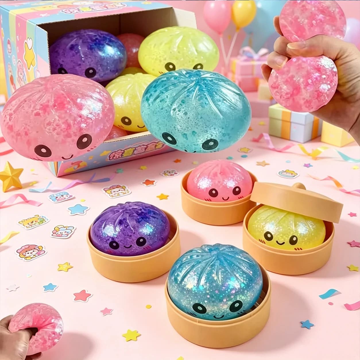 New Glitter Dumpling Squishy Toy Blind Box Ultra Rare Gold Glitter Hidden Edition Dumplings Sensory Dough Ball for Stress Relief