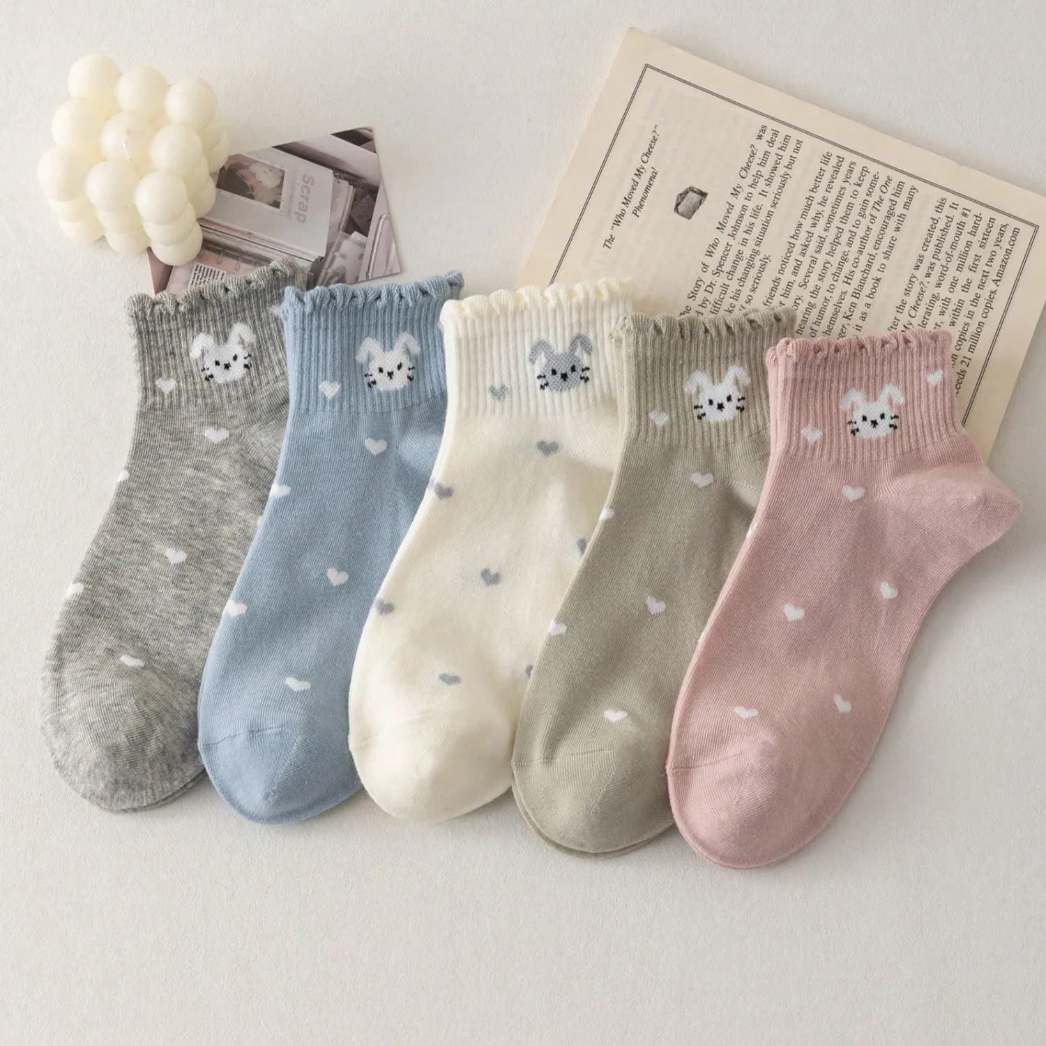 5 Pair Cartoon Cat 3D Ears Summer Thin Breathable Short Socks Casual Comfortable Versatile Fashion Sweet Women Socks