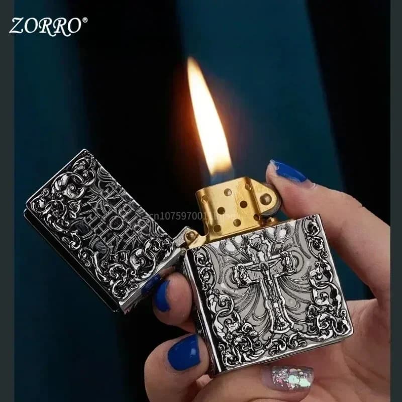 ZORRO Armatura In Rame Puro In Rilievo Cherosene Accendino Classico Mola di Accensione Antivento Accendini di Alta Qualità Strumento per Fumatori