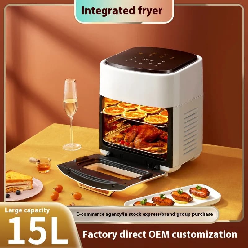 Friggitrice ad Aria Elettrica Intelligente Moderna da 15L, Forno Quadrato in Acciaio Inox a Doppio Strato con Rivestimento Antiaderente