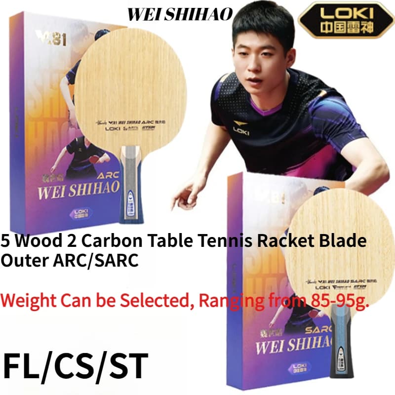 Racchetta da Ping Pong Professionale LOKI Serie W81 Outer ARC/SARC, 5 Strati di Legno, 2 Strati di Fibra di Carbonio ARYL, Superficie Koto