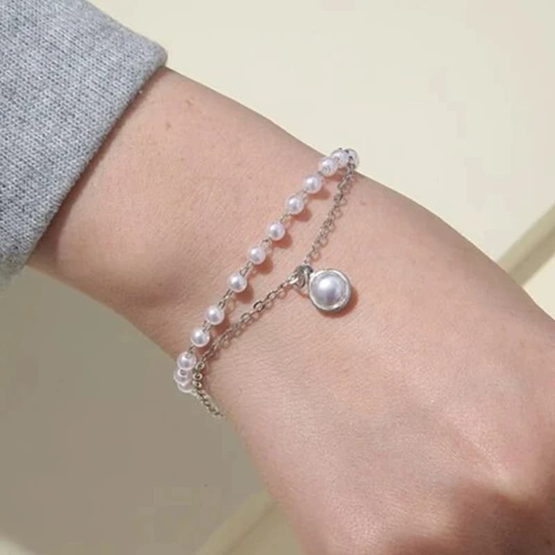 Bracciale alla Moda con Perle Finte per Donne, Catena a Doppio Strato Color Oro e Argento, Cavigliera Elegante, Gioielli Dolci e Raffinati, Idee Regalo