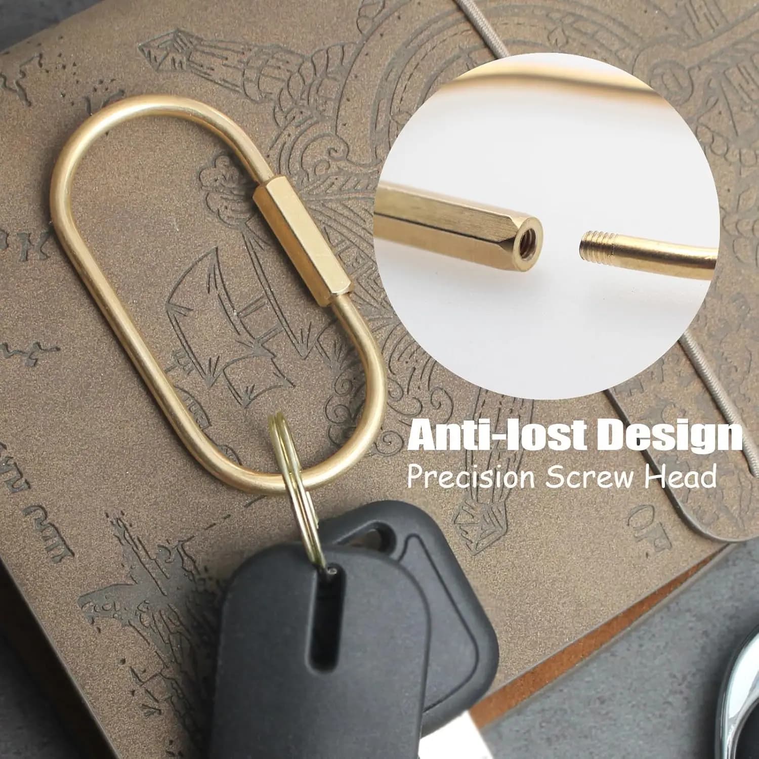 Keychain Lock Type Hiking Buckle Key Ring, Gold Hiking Buckle Keychain Clip, Screw Lock Key Chain Storage, Bag Pendant, Brass