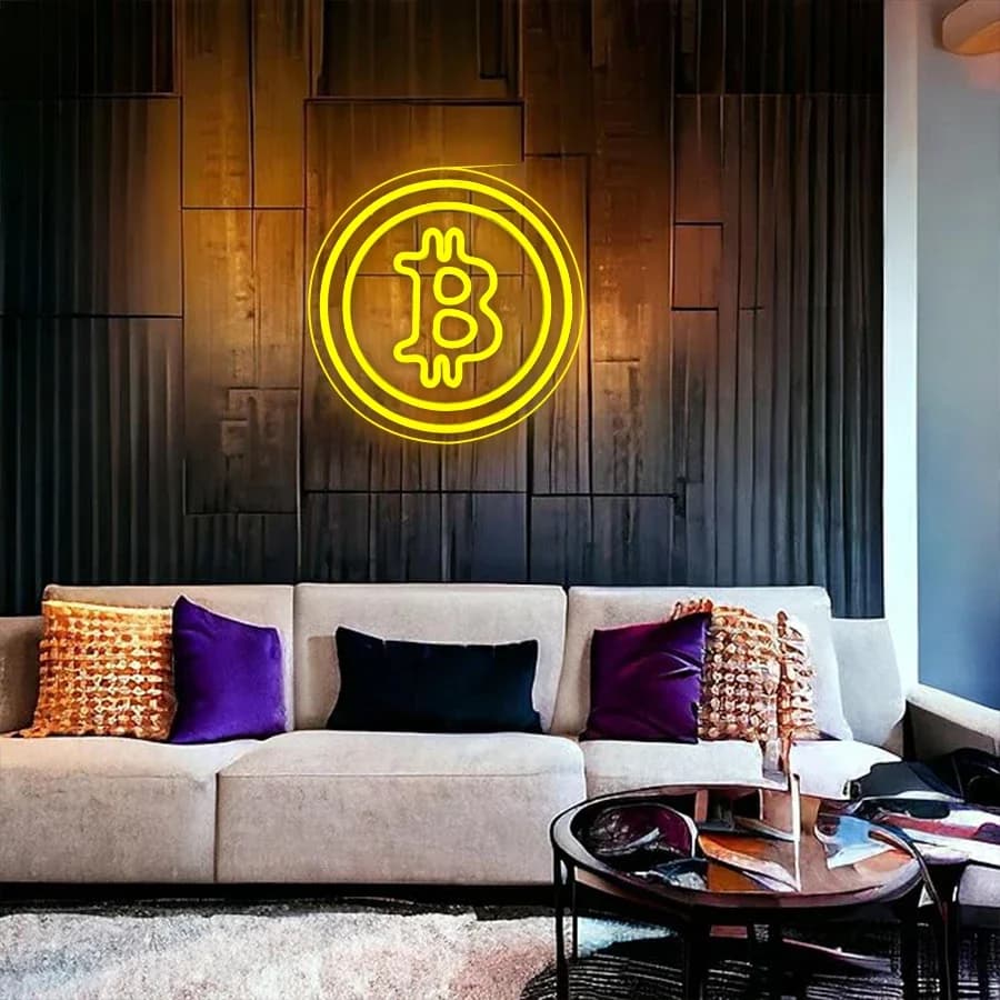 Insegna al neon Bitcoin, luce al neon a led Bitcoin fatta a mano Bitcoin Neon per decorazioni murali per sala giochi Camera da letto Soggiorno Caffetteria Bar