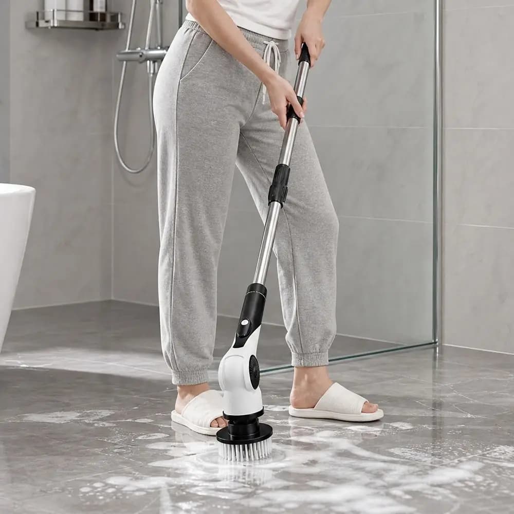 Handheld Telescopic Wireless Cleaning Brush Replaceable Head Rechargeable Electric Spin Scrubber Waterproof Adjustable