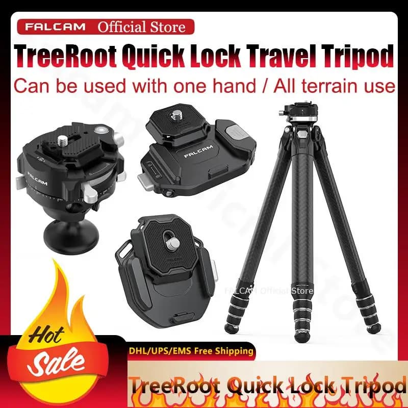 Falcam Treeroot Travel Tripod with Quick Block, Use with One Hand and All Lands, Carbon Fiber Tripod for Photography Overview for Sony Canon