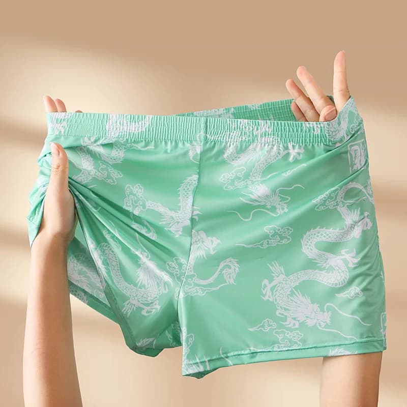 Pantaloni a freccia sottili in seta di ghiaccio da uomo Intimo traspirante allentato Moda stampato Comodi boxer Mutande a vita media Abbigliamento per la casa