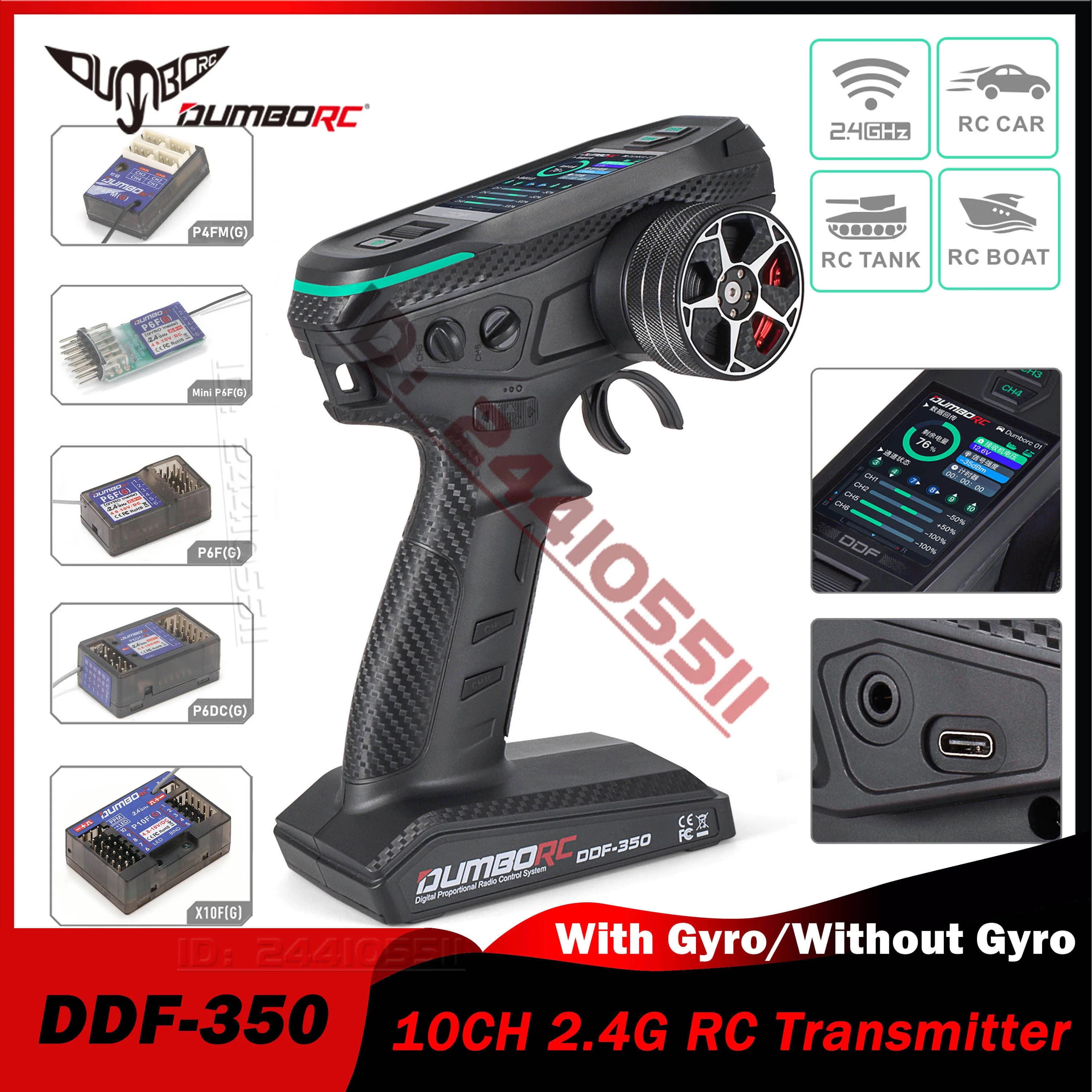 DUMBORC 10CH DDF-350 RC Telecomando Trasmettitore radio digitale 2.4Ghz con ricevitore giroscopico schermo HD per robot barca serbatoio auto
