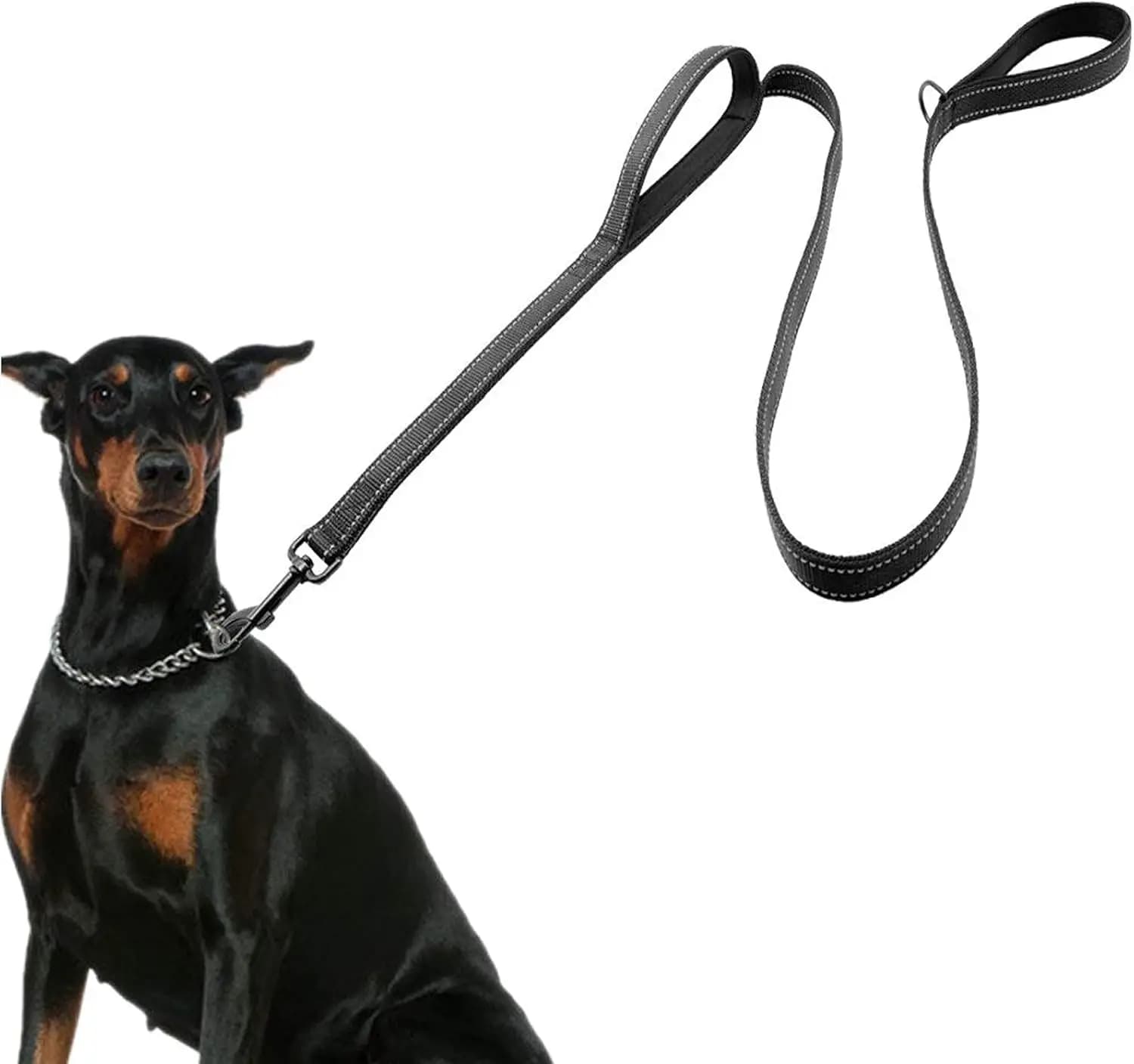 Guinzaglio Imbottito per Cani di Taglia Grande, 1,8 m con Cuciture Riflettenti, Nero, 2 Maniglie per Controllo Extra