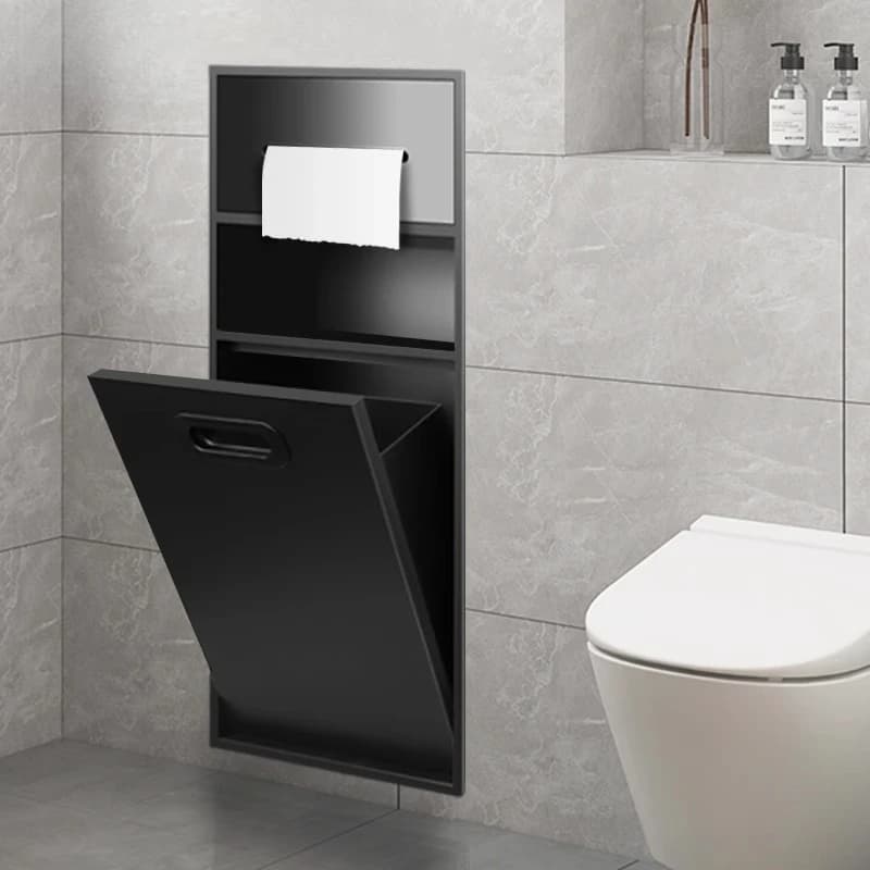 WC da bagno in metallo, acciaio inossidabile, nicchia incorporata, ripiano per prodotti finiti incorporato, cestino per rifiuti personalizzato in cartone