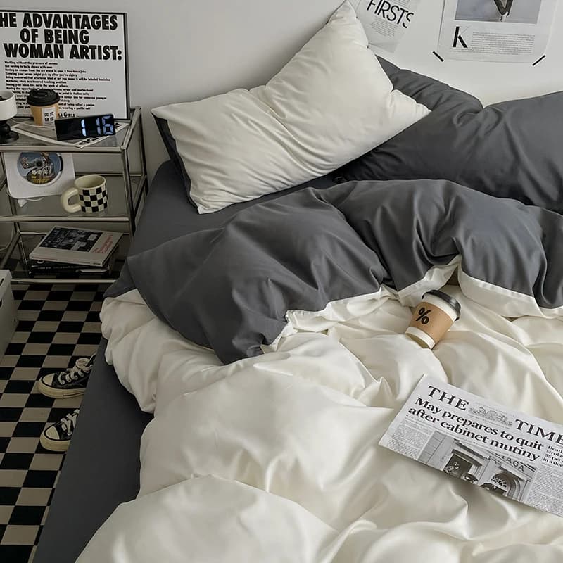 3 pieces bicolor + pillowcase, bed linen set, bedroom or guest room soft and breathable (no soul)