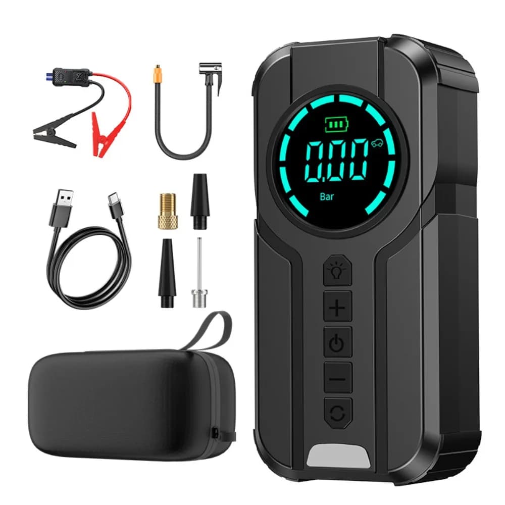 Avviatore d'Emergenza 4 in 1 per Auto con Compressore d'Aria, Power Bank, Illuminazione e Gonfiatore Pneumatici ad Alta Precisione Multifunzione 1000A