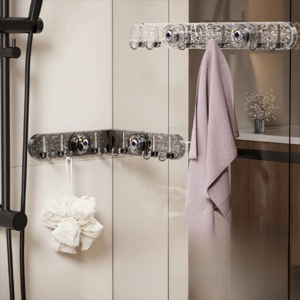 Gancio Rotante Pieghevole con Ventosa Creativo Multiuso Antiscivolo Porta Asciugamani Salvaspazio Appendiabiti Resistente per Bagno