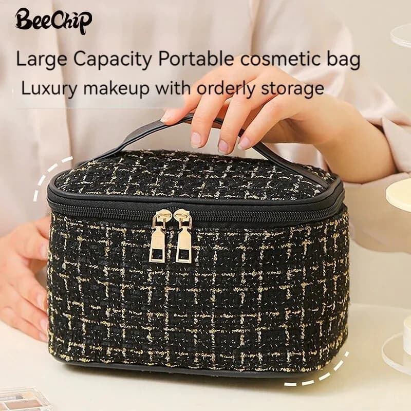 Fashionable Cosmetic Bag Large Capacity Portable Bag Cosmetic Fabric Bag for Makeup Brushes Travel Bag for Home
