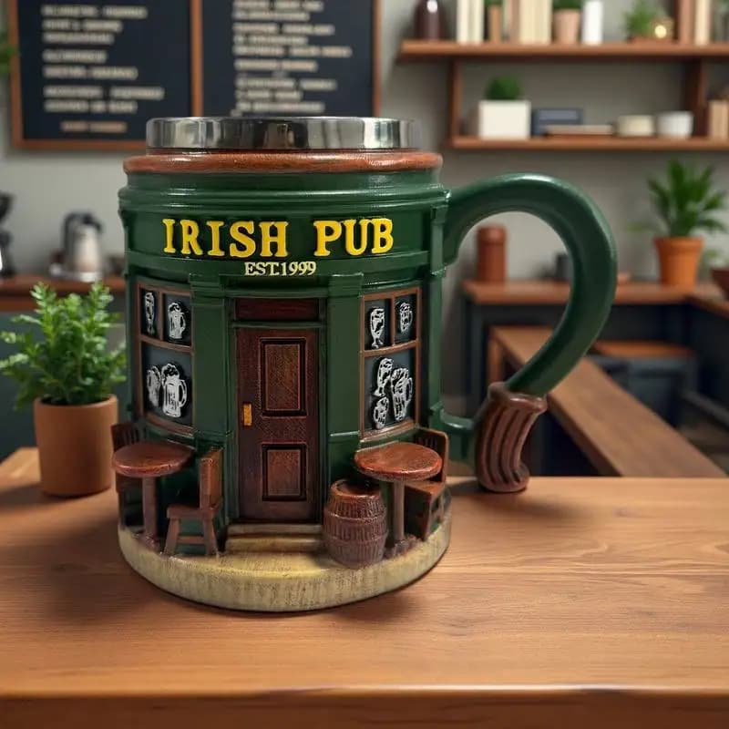 Boccale da Birra 3D in Resina a Tema Irish Pub, Est. 1999, con Interno in Acciaio Inossidabile, Bicchieri Decorativi per Bar Domestico, Vendita all'Ingrosso
