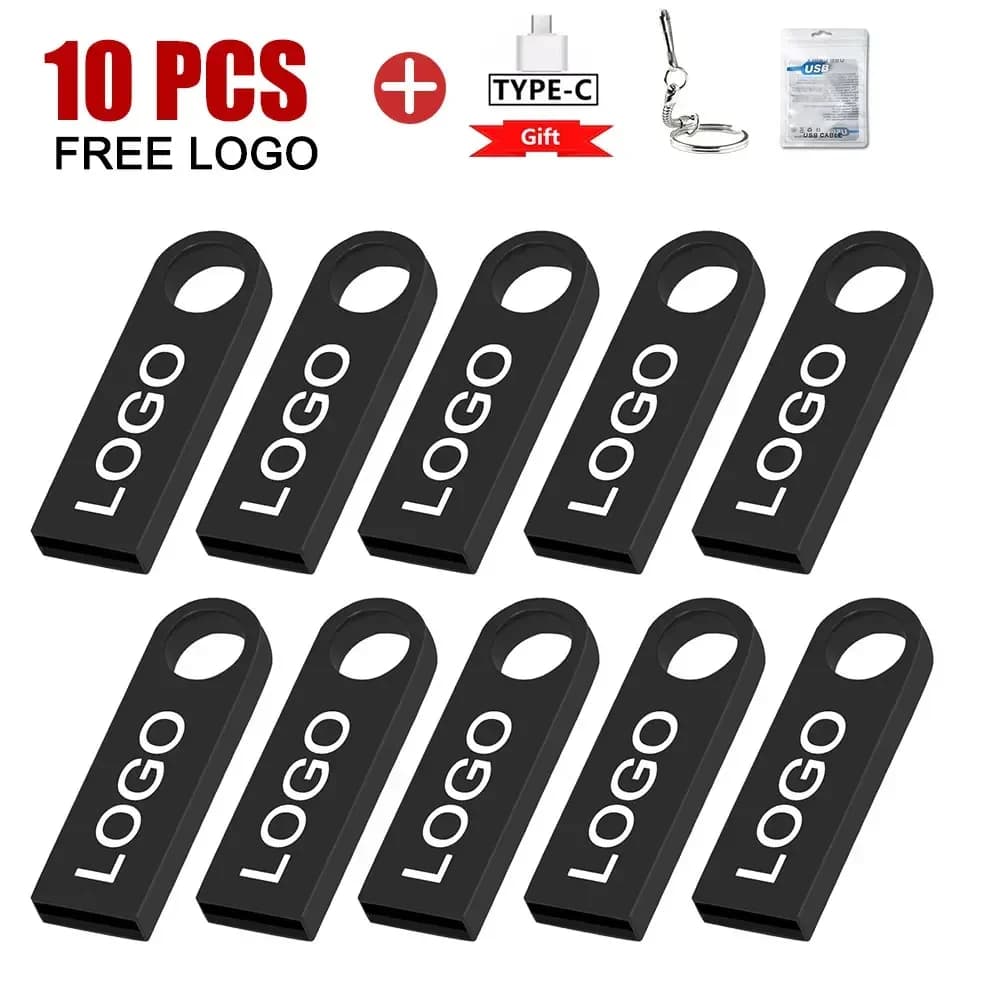 10 pz/lotto chiavetta USB in metallo Pen Drive 4GB 8GB 16GB Pendrive 32GB 64GB Memory Stick 128GB chiavetta USB regalo LOGO personalizzato gratuito