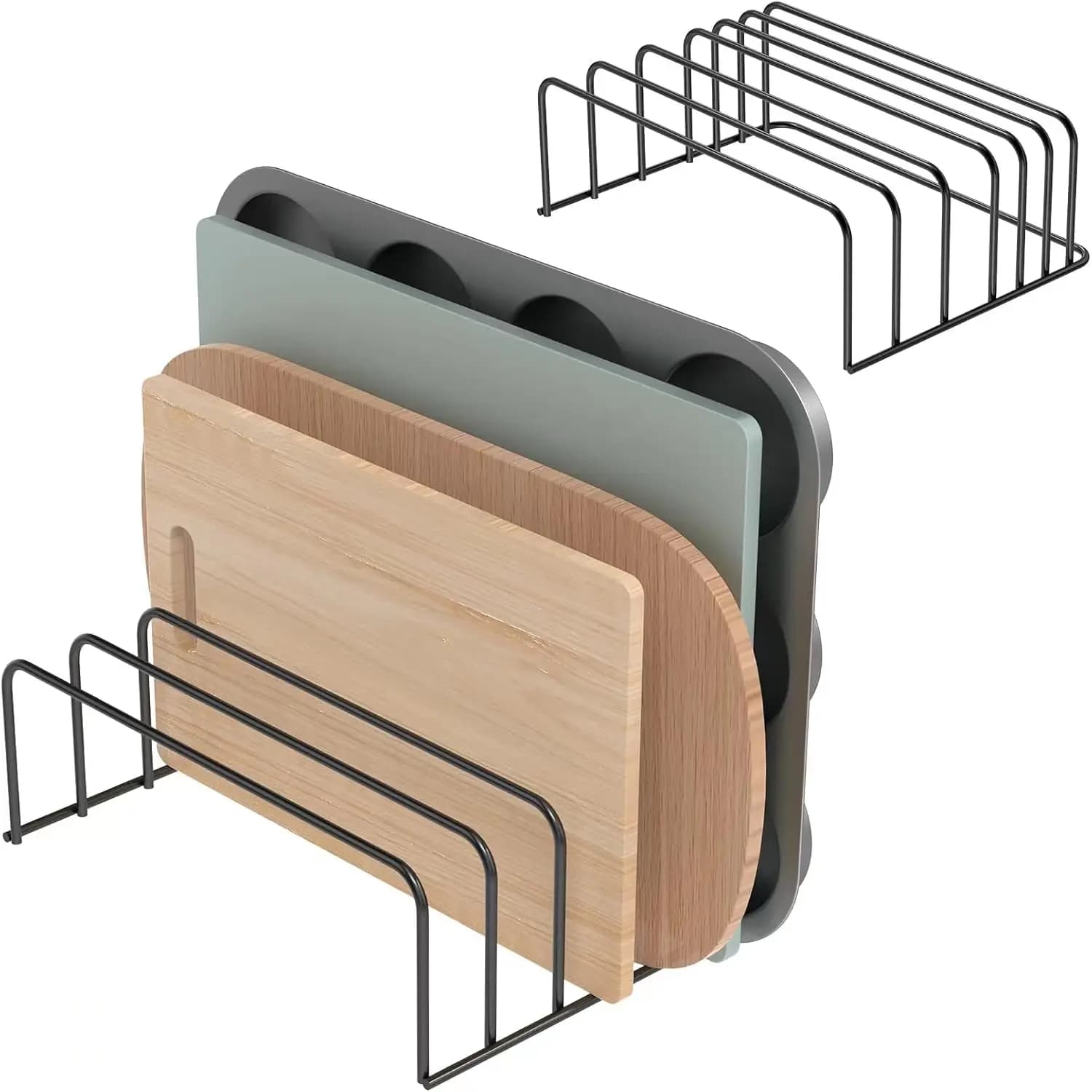 Large 2-piece cutter organizer, black 6 slot rack to store kitchen cabinet