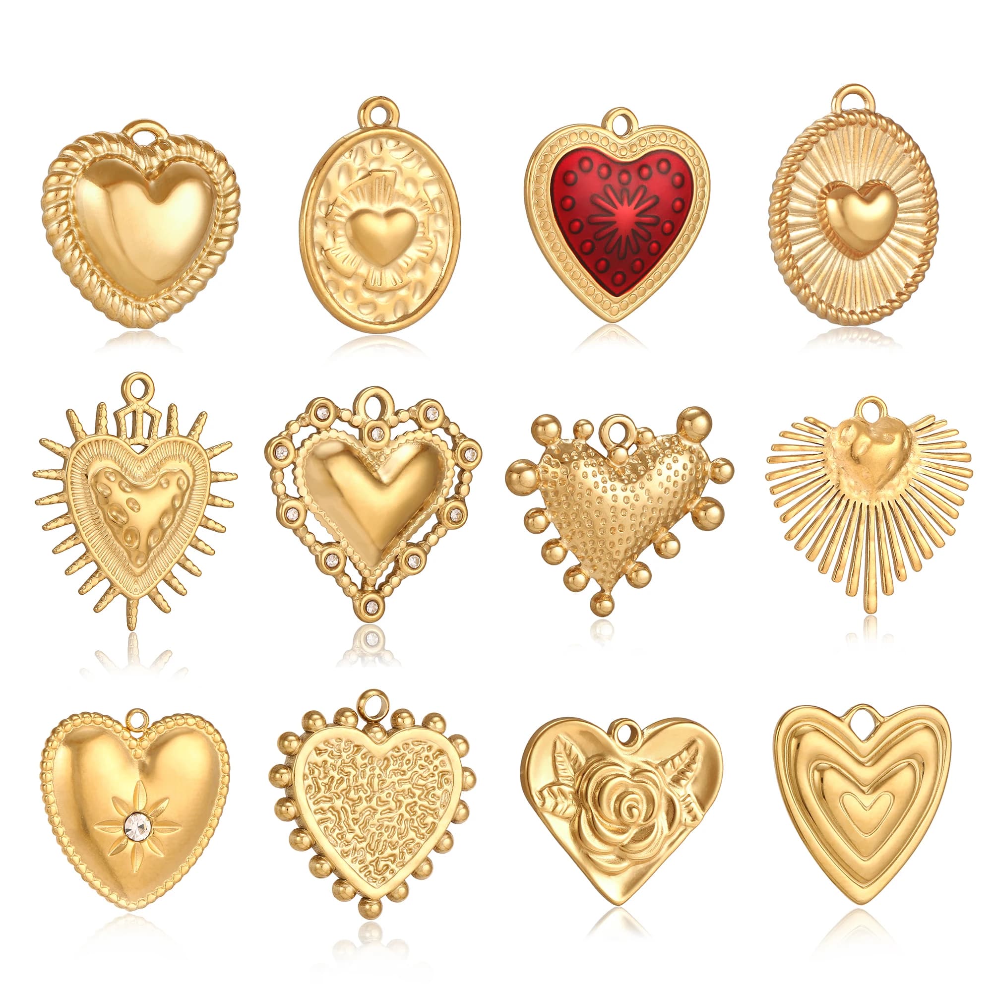 3 Pezzi Ciondoli a Cuore per San Valentino per Creazione di Gioielli in Acciaio Inossidabile Cuore 3D Pendente per Collane Orecchini Bracciali Fai-da-Te