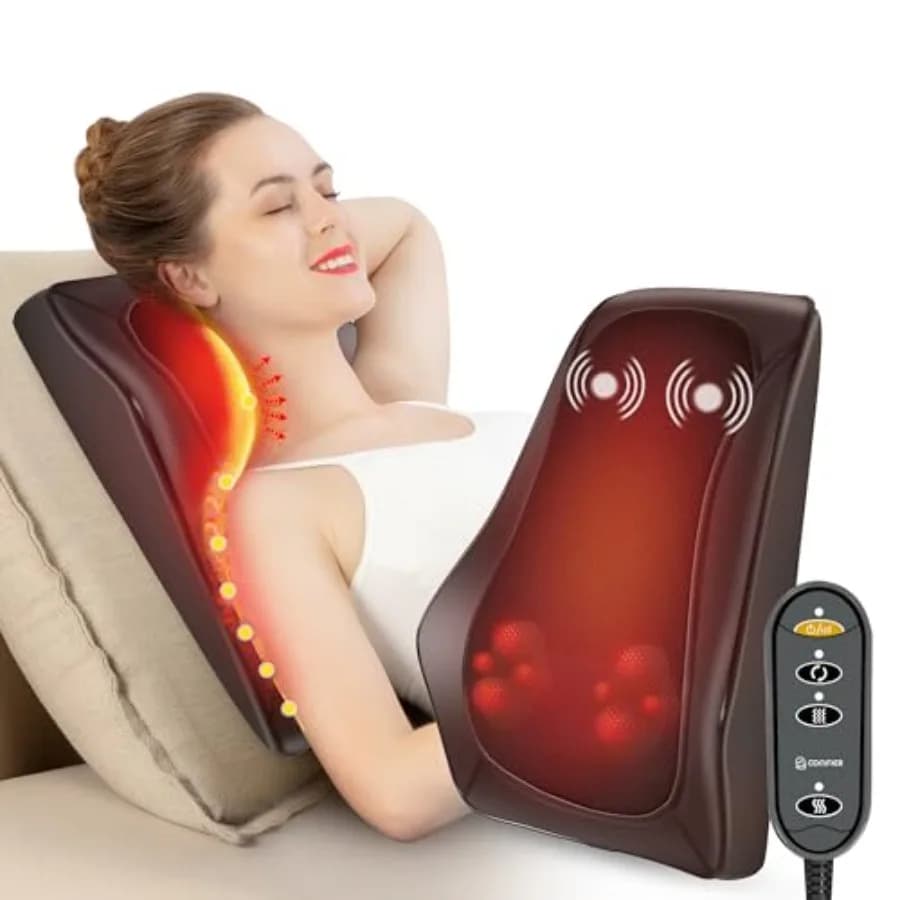 Massaggiatore per Schiena con Calore, Massaggiatore Shiatsu per Collo e Schiena, Cuscino Massaggiante con Patta Regolabile