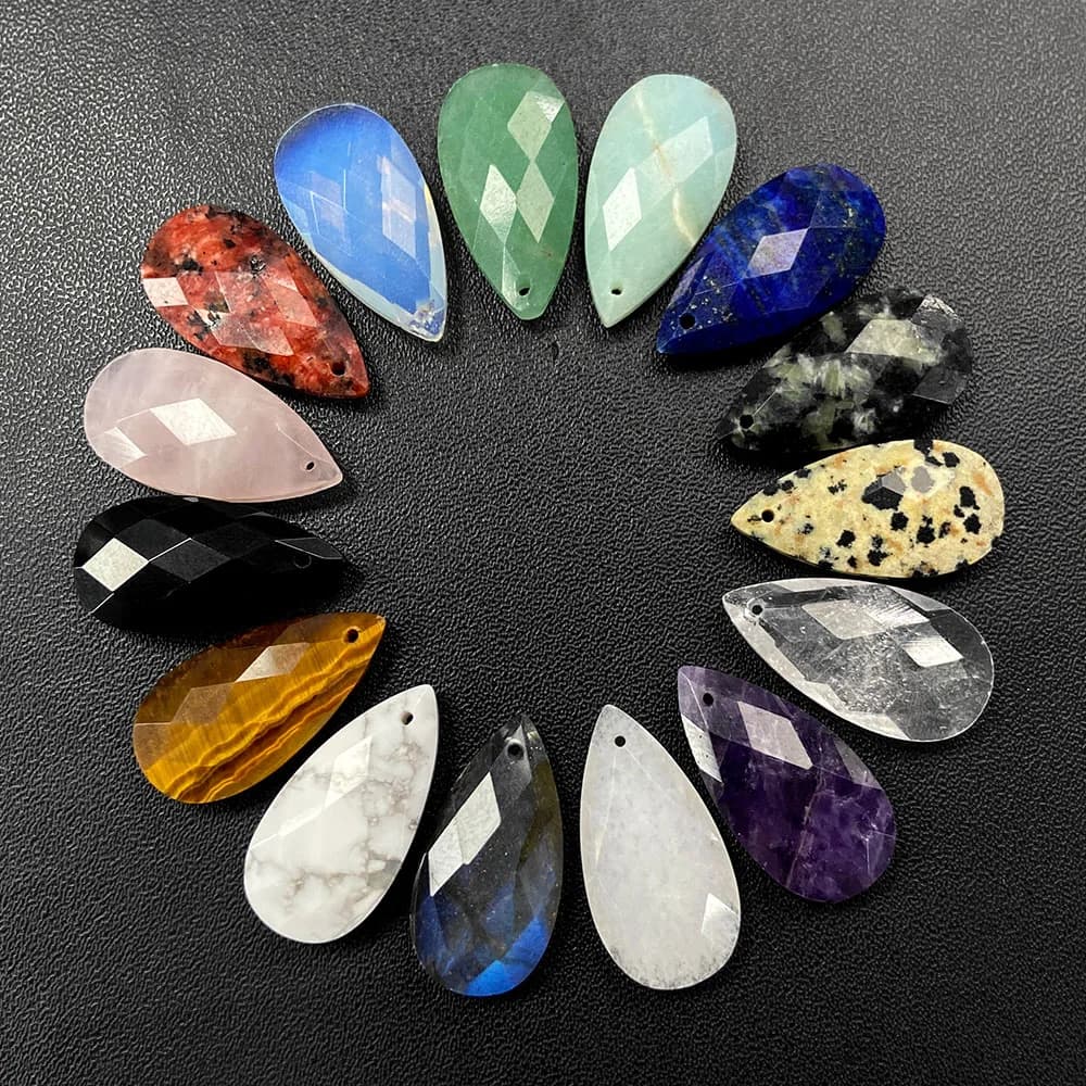 Natural Water Drop Pendant Labradorite Opal Quarzi Yellow Stone Faceted Pendants and Pendants For Earrings Necklace DIY Accessories 13*25MM