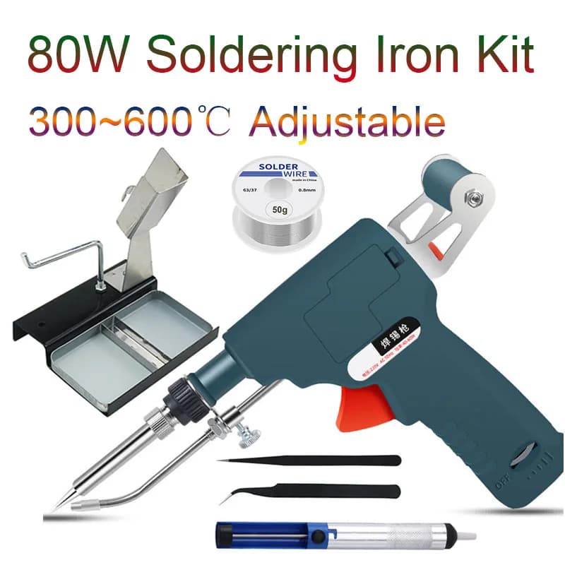 Potente kit saldatore da 80 W 300~600 ℃ Set di utensili elettrici per alimentazione automatica di stagno con pistola per saldatura con regolazione del calore interno regolabile