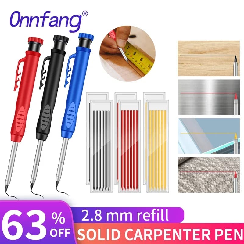 Multifunctional Metal Solid Carpenter Pencil Set With 3 Refill Leads Marking Tool Woodworking Deep Hole Mechanical Pencils