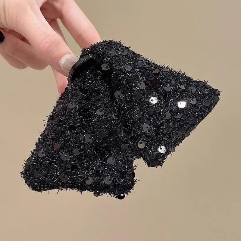 Large Sequined Bow Hair Claw Strong Grip Ponytail Crab Clip Hair Accessory for Women Thick Curly Hair Daily Travel