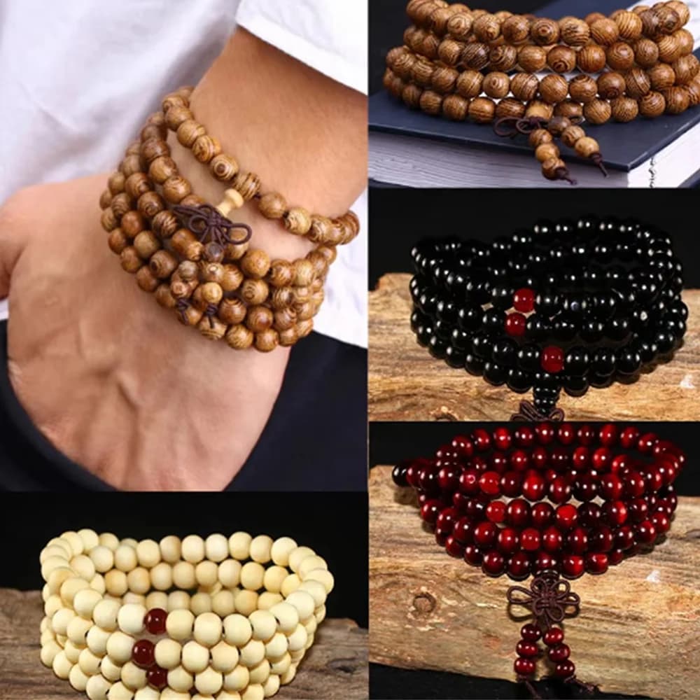 Bracciale in legno di sandalo naturale da uomo Buddista Buddha Meditazione Bracciale con perline per le donne Preghiera 108 Perline Rosario Decorazione da appendere