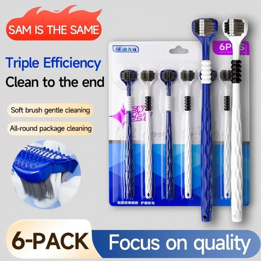 3D manual brush 6 pieces U-shaped soft brush with three sides for full oral cleaning for adults, men and women, blow