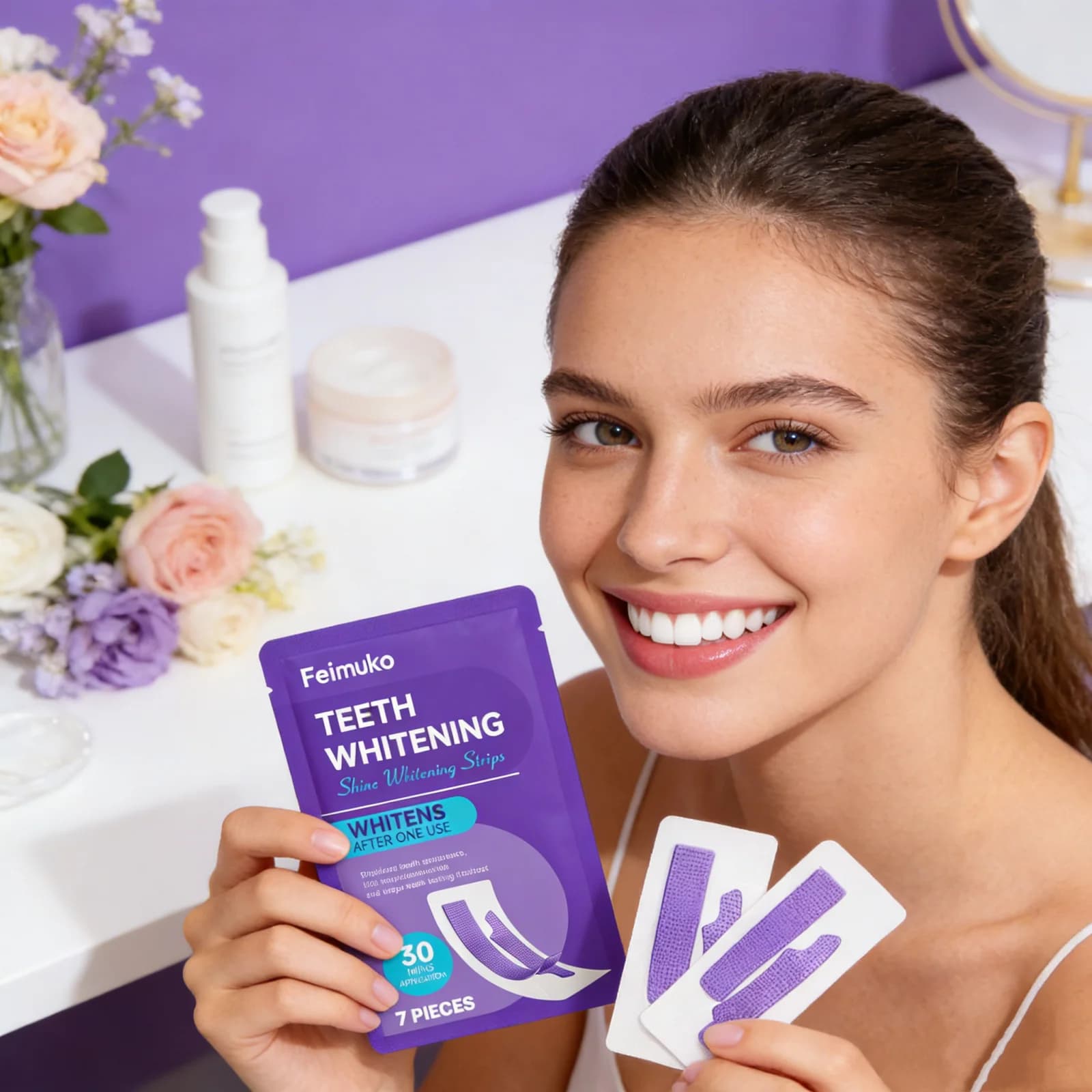 Strips Gel Sbiancanti Istantanee for Denti Viola, Reduce Color Macchies, Perfectly Adaptable Design, Quick Result, Patch Dental Whitening