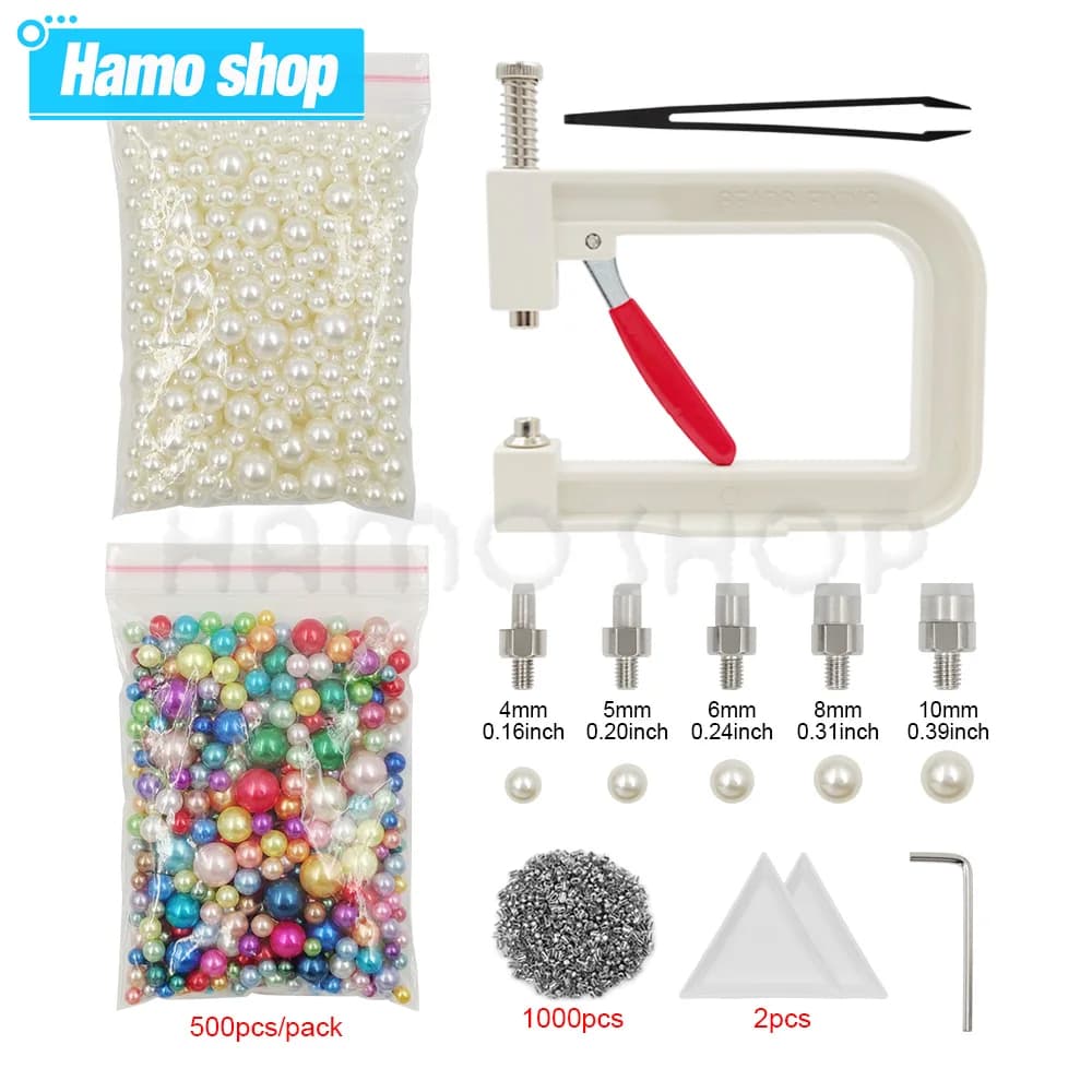 Kit di perline per abbigliamento manuale per macchina per l'impostazione di perle con set di strumenti per perline con pressa a mano per la decorazione della borsa di stoffa Accessori per progetti fai-da-te