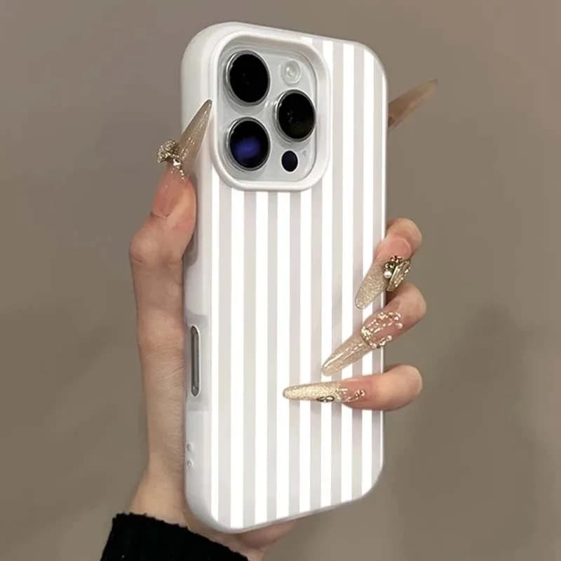 White Striped Blue Shockproof Candy Phone Case For iPhone 17 Air 16 15 14 Plus 13 12 11 Pro Max 16e Matte Full Protection Cover