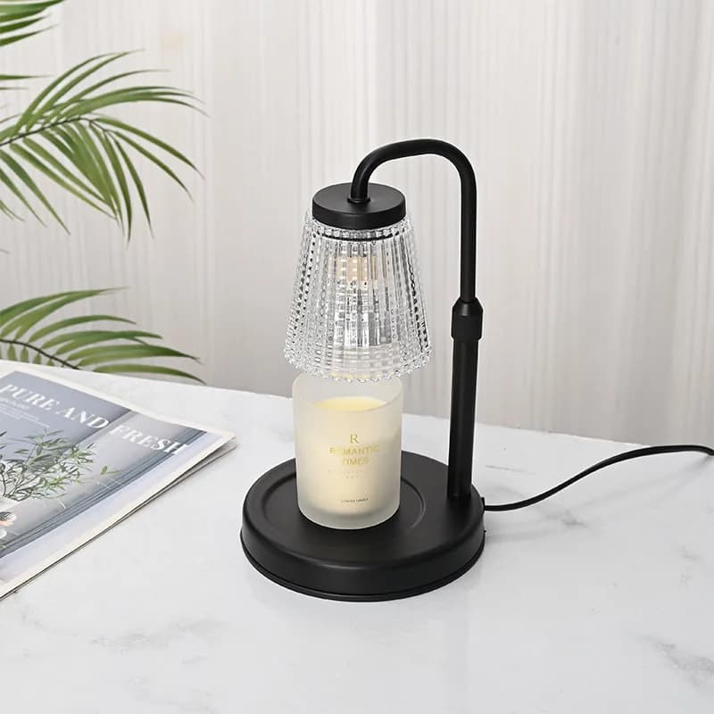 Smart adjustable LED wax melting lamp & aromatherapy diffuser-dimmable warm light, flicker-free reading, sturdy wood/glass des