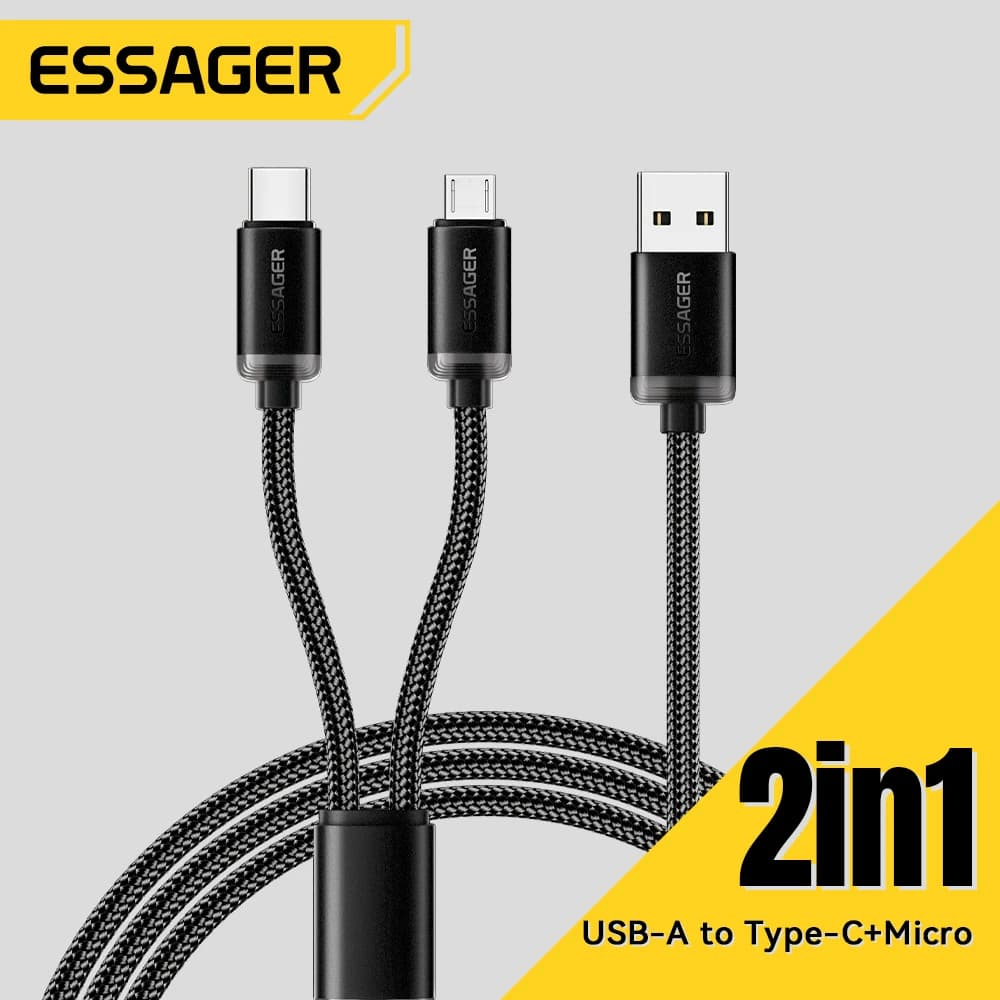 Essager 2 in 1 USB Tipo C Micro Cavo per Xiaomi Redmi Samsung Huawei 2A Cavo dati di ricarica rapida Cavo di ricarica USB per telefono cellulare