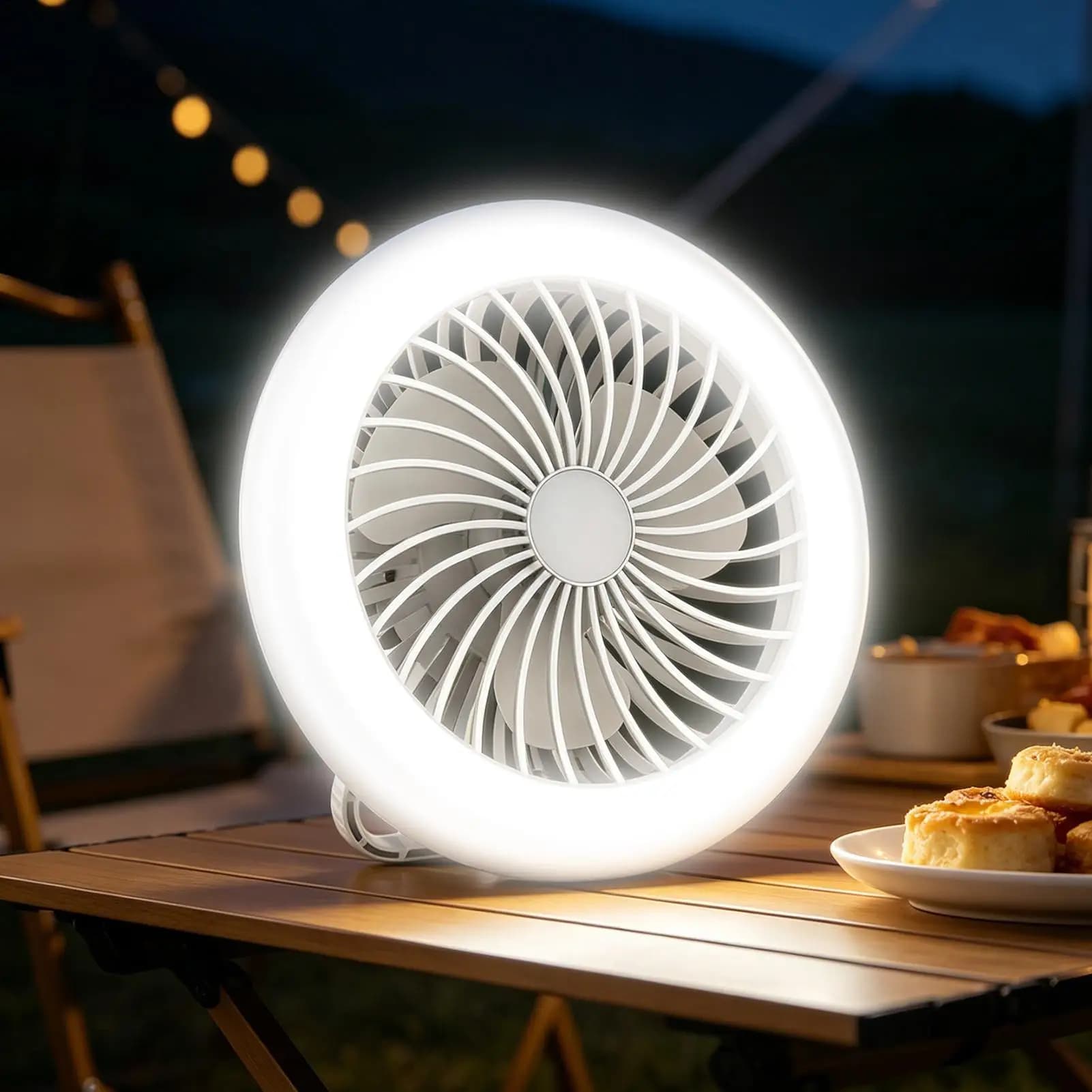 LED Lighting Camping Cooling Fan Rechargeable Double Use Stand Hang Tent Light Portable Outdoor Gear For Travel Hiking