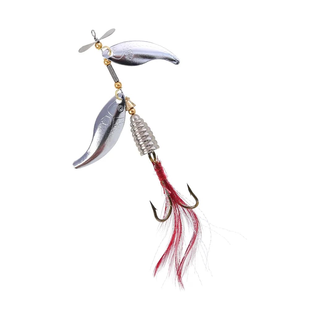 Spinner rotante cucchiaio in metallo Wobbler esca da pesca doppia lama coda di gallo gancio triplo per trota spigola 10,77 g 13,6 g