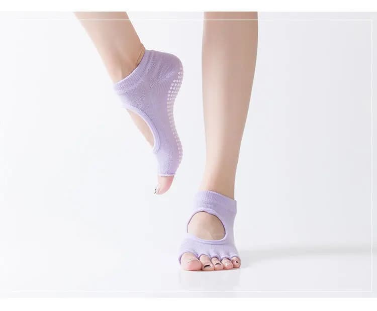 1 Paio di Calzini Mezze Dita da Donna Antiscivolo per Yoga, Pilates, Sport, Fitness, Balletto, con Punti Antiscivolo