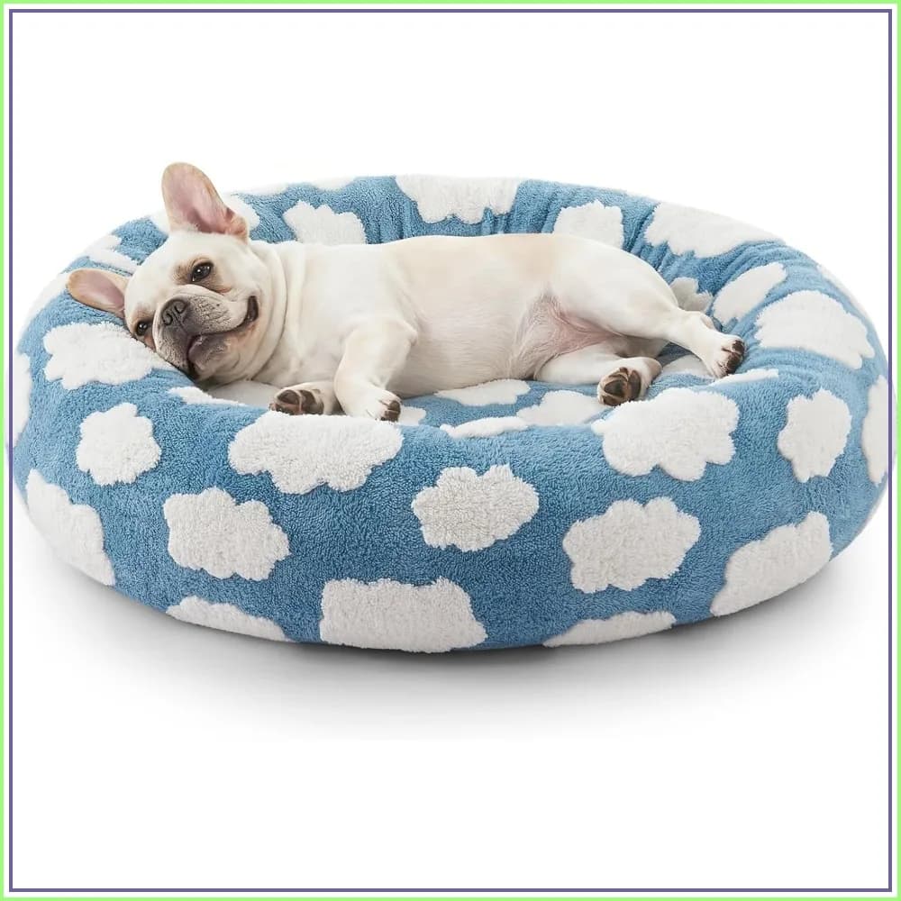 Round Donut Small Dog Bed for Indoor Cats with Removable Washable Cover, Plush & Non Skid Bottom, Black